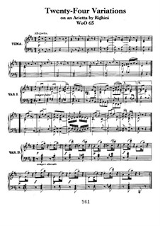 Twenty-Four Variations on Arietta 'Venni Amore' by Righini, WoO 65: For piano by Ludwig van Beethoven