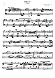 For Elise, for Piano, WoO 59: For a single performer by Ludwig van Beethoven