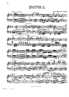 String Quartet No.11 in F Minor 'Serioso', Op.95: Version for piano by Ludwig van Beethoven