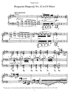 No.12 in C Sharp Minor, for Piano, S.244: For a single performer by Franz Liszt