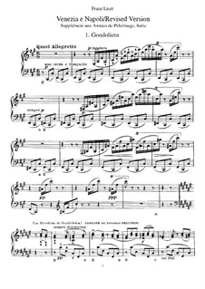 Venice and Naples, S.159: For piano (revised version supplement aux Années de Pèlerinage, Italie) by Franz Liszt