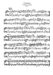 Seven Variations on 'Wilhelm von Nassan', K.25: For piano by Wolfgang Amadeus Mozart