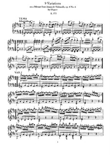 Nine Variations on Minuet by Duport, K.573: For piano by Wolfgang Amadeus Mozart