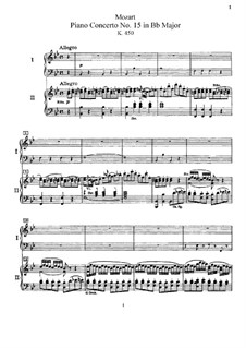 Concerto for Piano and Orchestra No.15 in B Flat Major, K.450: Arrangement for two pianos four hands by Wolfgang Amadeus Mozart