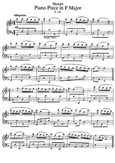 Piece for Piano in F Major, K.33b: For a single performer by Wolfgang Amadeus Mozart