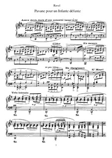 Pavane pour une infante défunte (Pavane for a Dead Princess), M.19: For piano by Maurice Ravel