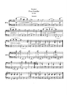 Four Ländler for Piano Four Hands, D.814: First part, second part by Franz Schubert