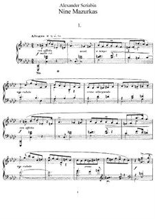 Nine Mazurkas, Op.25 by A. Scriabin sheet music on MusicaNeo