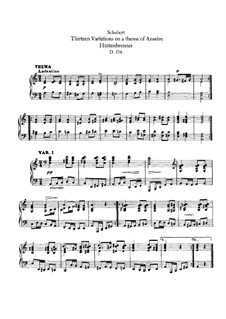 Thirteen Variations on a Theme of A. Hüttenbrenner, D.576: For piano by Franz Schubert