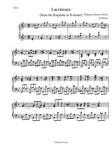 Lacrimosa: For piano by Wolfgang Amadeus Mozart