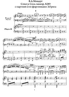 Sonata for Piano No.5 in G Major, K.283: Arrangement for two pianos four hands by Wolfgang Amadeus Mozart