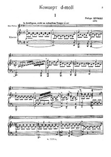 Concerto for Violin and Orchestra in D Minor, WoO 23: Arrangement for violin and piano by Robert Schumann