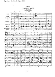 Symphony No.33 in B Flat Major, K.319: Full score by Wolfgang Amadeus Mozart