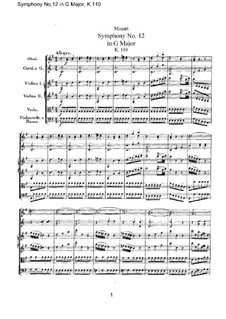 Symphony No.12 in G Major, K.110: Full score by Wolfgang Amadeus Mozart