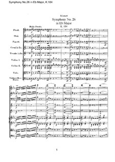 Symphony No.26 in E Flat Major, K.184: Full score by Wolfgang Amadeus Mozart