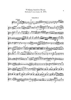 Sinfonia Concertante for Orchestra in E Flat Major, K.297b: Violin I part by Wolfgang Amadeus Mozart