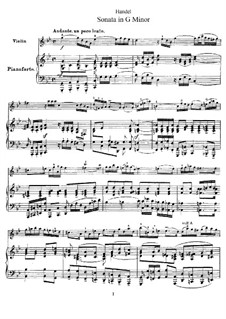 Sonata for Violin and Harpsichord in G Minor, HWV 368 Op.1 No.10: Version for violin and piano by Georg Friedrich Händel