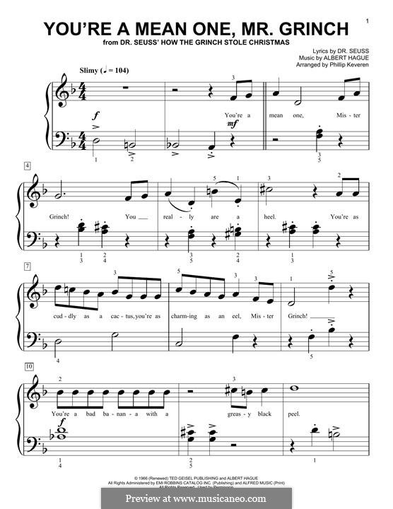 You're a Mean One, Mr. Grinch by A. Hague - sheet music on MusicaNeo