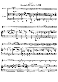Sonata for Violin and Piano No.19 in E Flat Major, K.302: Score, solo part by Wolfgang Amadeus Mozart