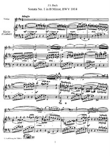 Six Sonatas for Violin and Keyboard, BWV 1014-1019: Score, solo part by Johann Sebastian Bach