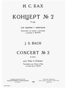 Concerto for Violin, Strings and Basso Continuo No.2 in E Major, BWV 1042: Arrangement for violin and piano by Johann Sebastian Bach