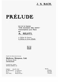 Wir danken dir, Gott, wir danken dir, BWV 29: Prélude tiré, for piano by Johann Sebastian Bach