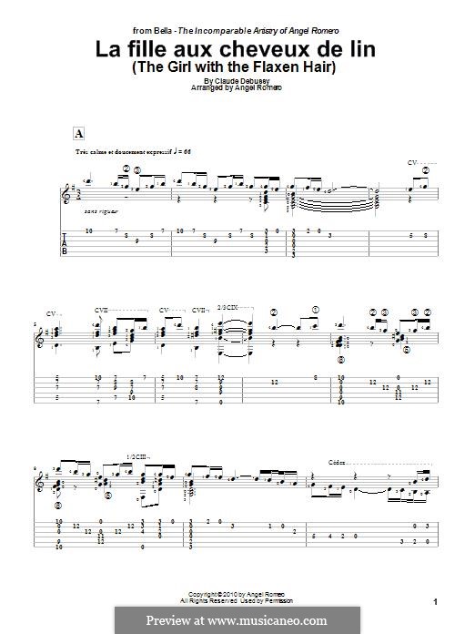 No.8 La fille aux cheveux de lin: For guitar by Claude Debussy