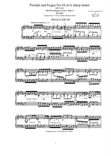 Prelude and Fugue No.18 in G Sharp Minor, BWV 863: For piano by Johann Sebastian Bach