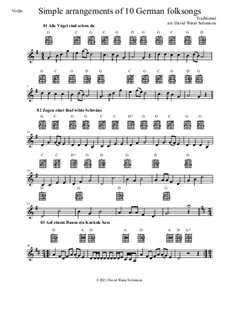 10 Volkslieder - Simple arrangements of 10 German folk songs: For violin and guitar chords by folklore