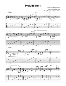 Prelude 1 for guitar: Music notation and tablature by Francisco Burgos