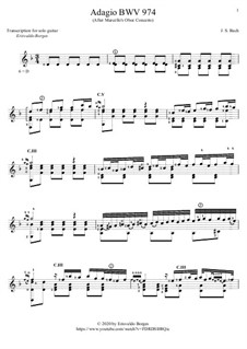Concerto for Keyboard in D Minor, BWV 974: Adagio, for guitar by Johann Sebastian Bach