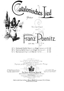 Catalan Song for Harmonium (or Organ) and Piano (or Harp), Op.40: Harmonium or organ part by Franz Poenitz
