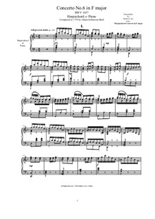 Concerto for Harpsichord, Two Flutes and Strings No.6 in F Major, BWV 1057: Version for harpsichord (or piano) by Johann Sebastian Bach