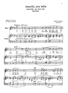 Amarilli, mia bella: For voice and piano by Giulio Caccini