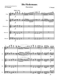 Die Fledermaus (The Bat): Overture, for wind quintet - score by Johann Strauss (Sohn)