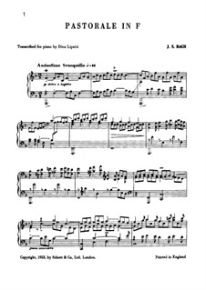 Pastorale in F Major, BWV 590: For piano by Johann Sebastian Bach