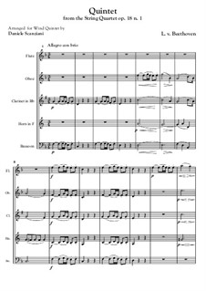 Quartet No.1 in F Major: Arrangement for wind quintet - score by Ludwig van Beethoven