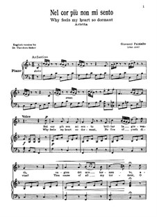 La bella molinara. Nel cor più non mi sento, R 1.76: For voice and piano by Giovanni Paisiello