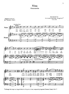 Tre giorni son che Nina: For voice and piano by Giovanni Battista Pergolesi