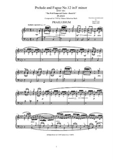 Prelude and Fugue No.12 in F Minor, BWV 881: For piano by Johann Sebastian Bach