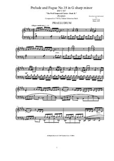 Prelude and Fugue No.18 in G Sharp Minor, BWV 887: For piano by Johann Sebastian Bach
