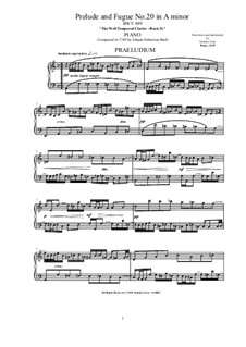 Prelude and Fugue No.20 in A Minor, BWV 889: For piano by Johann Sebastian Bach