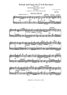 Prelude and Fugue No.22 in B Flat Minor, BWV 891: For piano by Johann Sebastian Bach