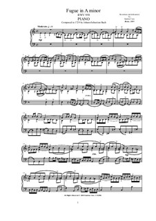 Fugue in A Minor, BWV 958: For piano by Johann Sebastian Bach