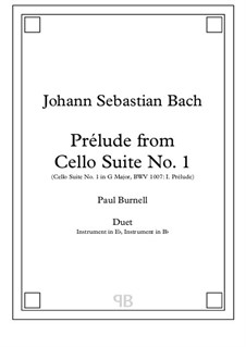 Suite for Cello No.1 in G Major, BWV 1007: Prelude, for duet: instruments in Eb and Bb by Johann Sebastian Bach