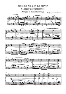 Symphony No.1 in E Flat Major, K.16: Movement III, for piano by Wolfgang Amadeus Mozart
