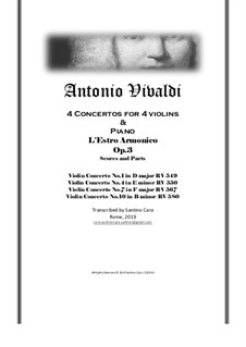Twelve Concertos: 4 Concertos, for 4 Violins and Piano - Scores and Parts, RV 549/550/567/580 by Antonio Vivaldi