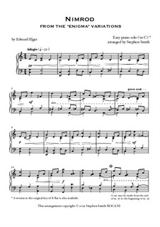 Variation No.9 'Nimrod': For easy piano version in C by Edward Elgar