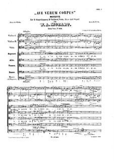 Ave verum corpus, K.618: Full score by Wolfgang Amadeus Mozart