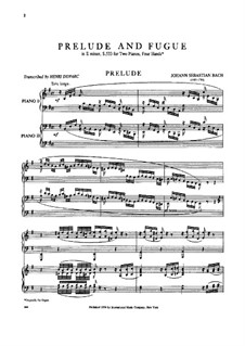 Prelude and Fugue No.3 in E Minor, BWV 533: Arrangement for piano by Johann Sebastian Bach